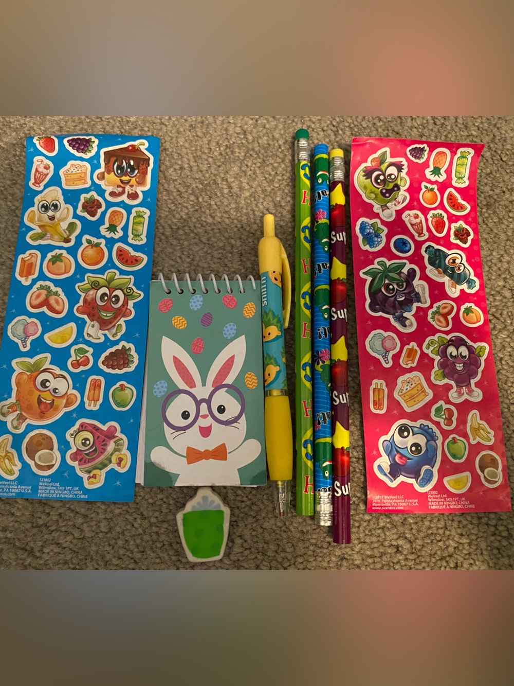 School supplies - pencils, pen, eraser, notepad, stickers